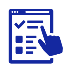 dark blue electronic tablet with hand checking off answers to depict GradLeders survey capabilities