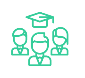 A green graphic image of three heads and a graduate cap depicting that GradLeaders serves students